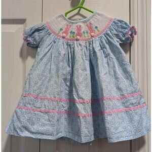 Lil Cactus Smocked Floral Bunny Dress Sz 3-6 Months
